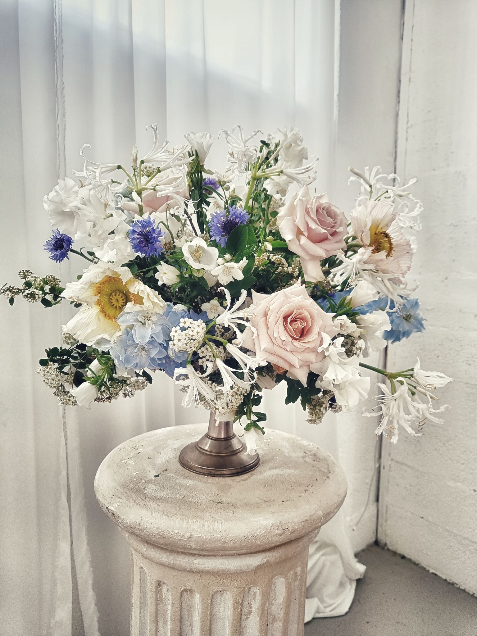 Centre table mariage destructure blue