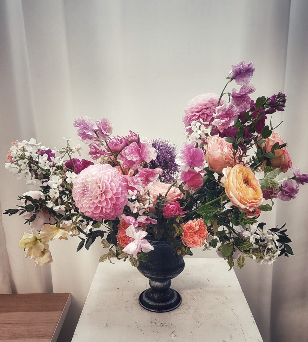 Fineart bouquet dahlia mariage centre table