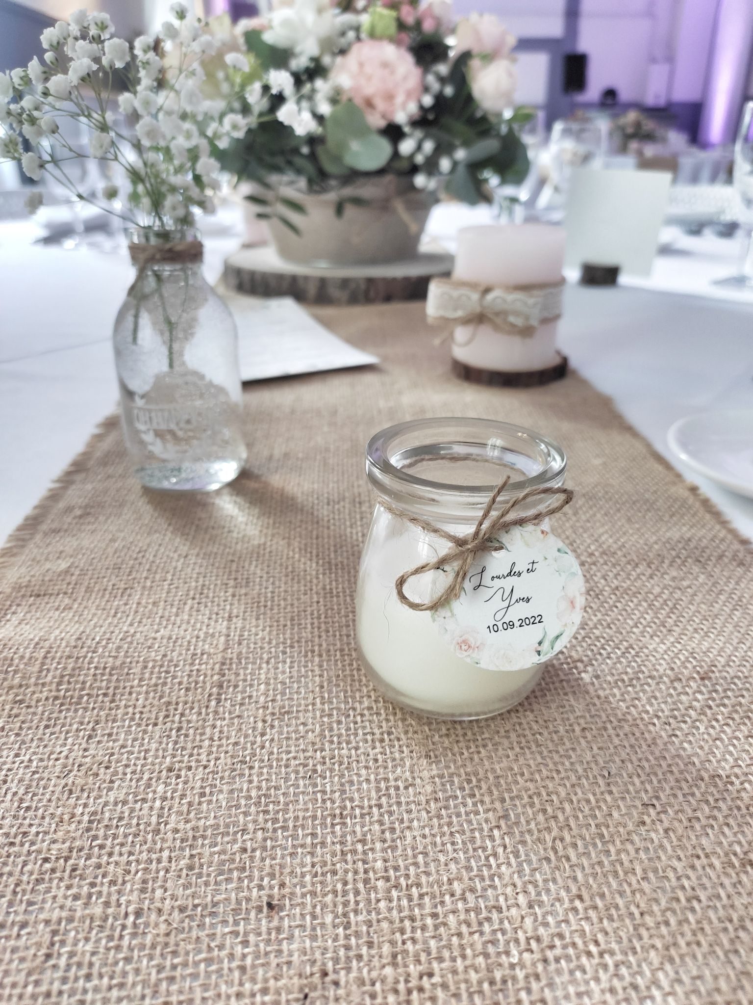 Mariage champetre decoration table bougie