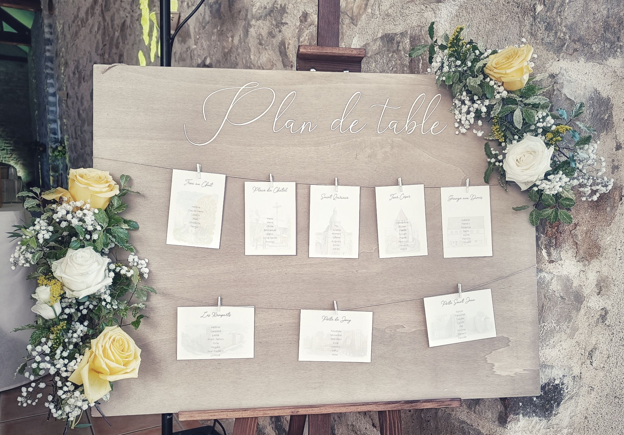Mariage jaune blanc plan table