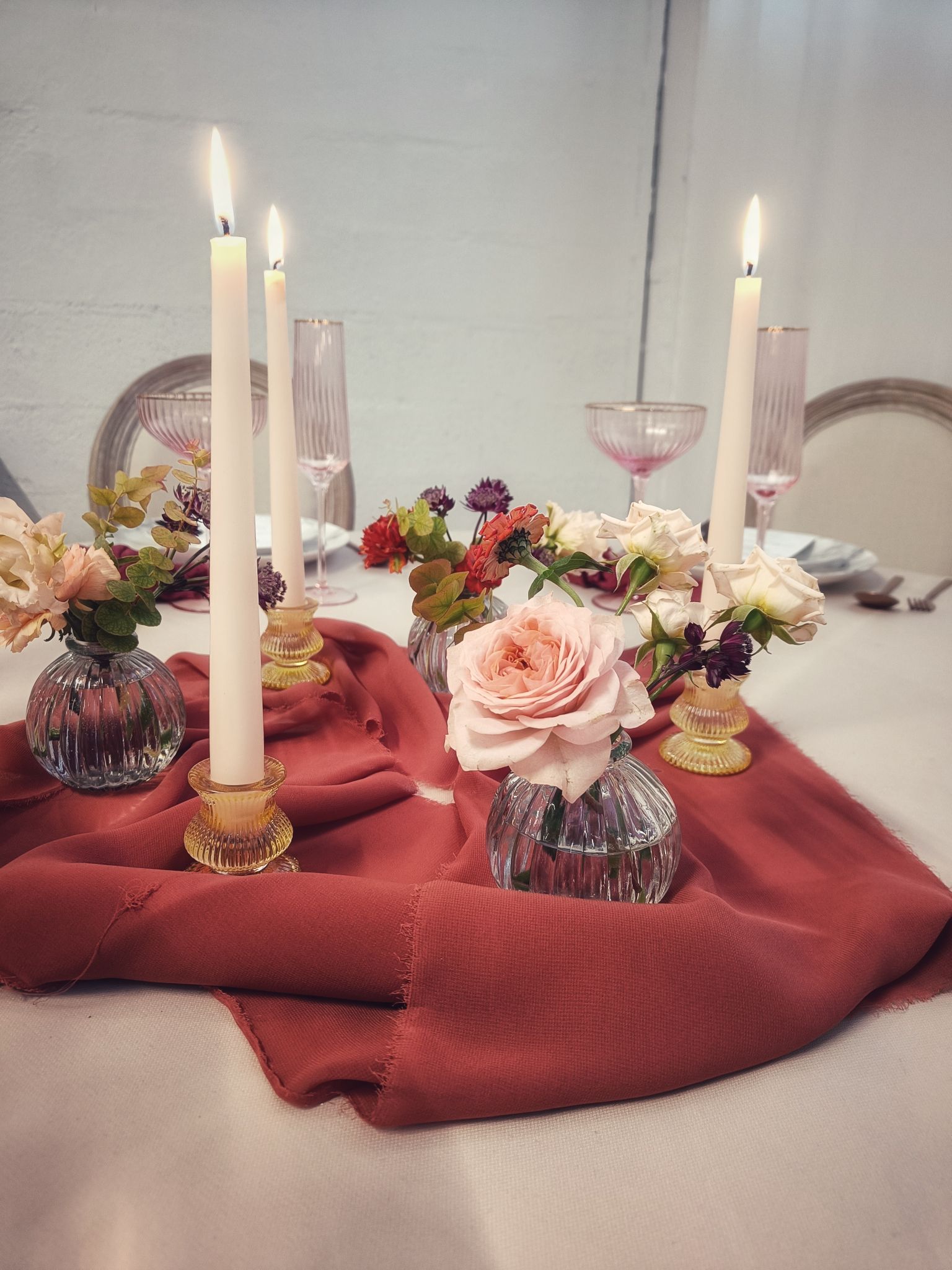 Terracotta centre table bougie fleurs