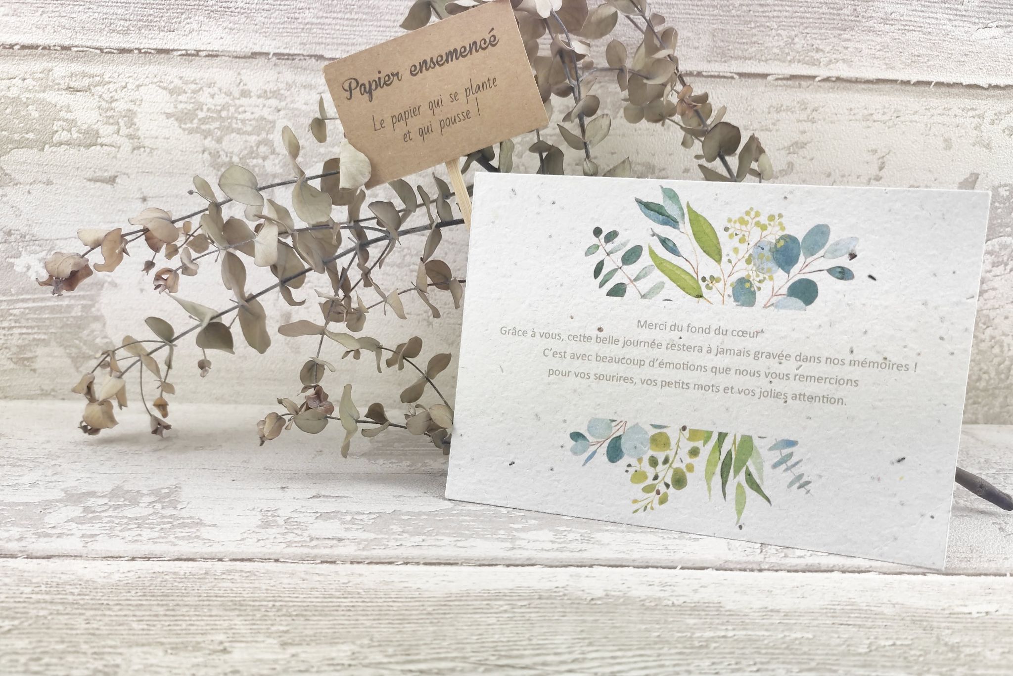 Carte remerciement mariage ensemence