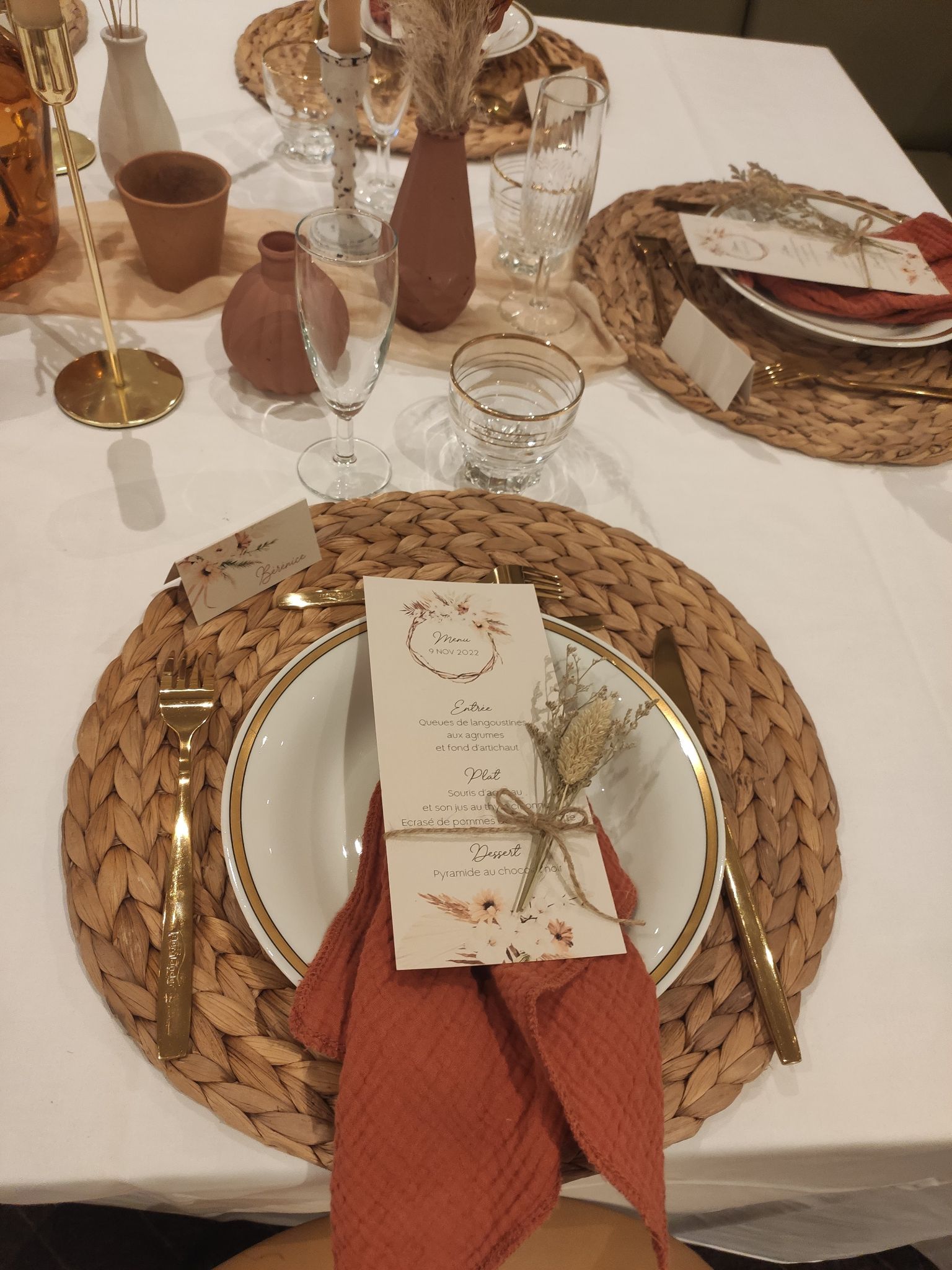 Decoration table mariage menu boheme terracotta