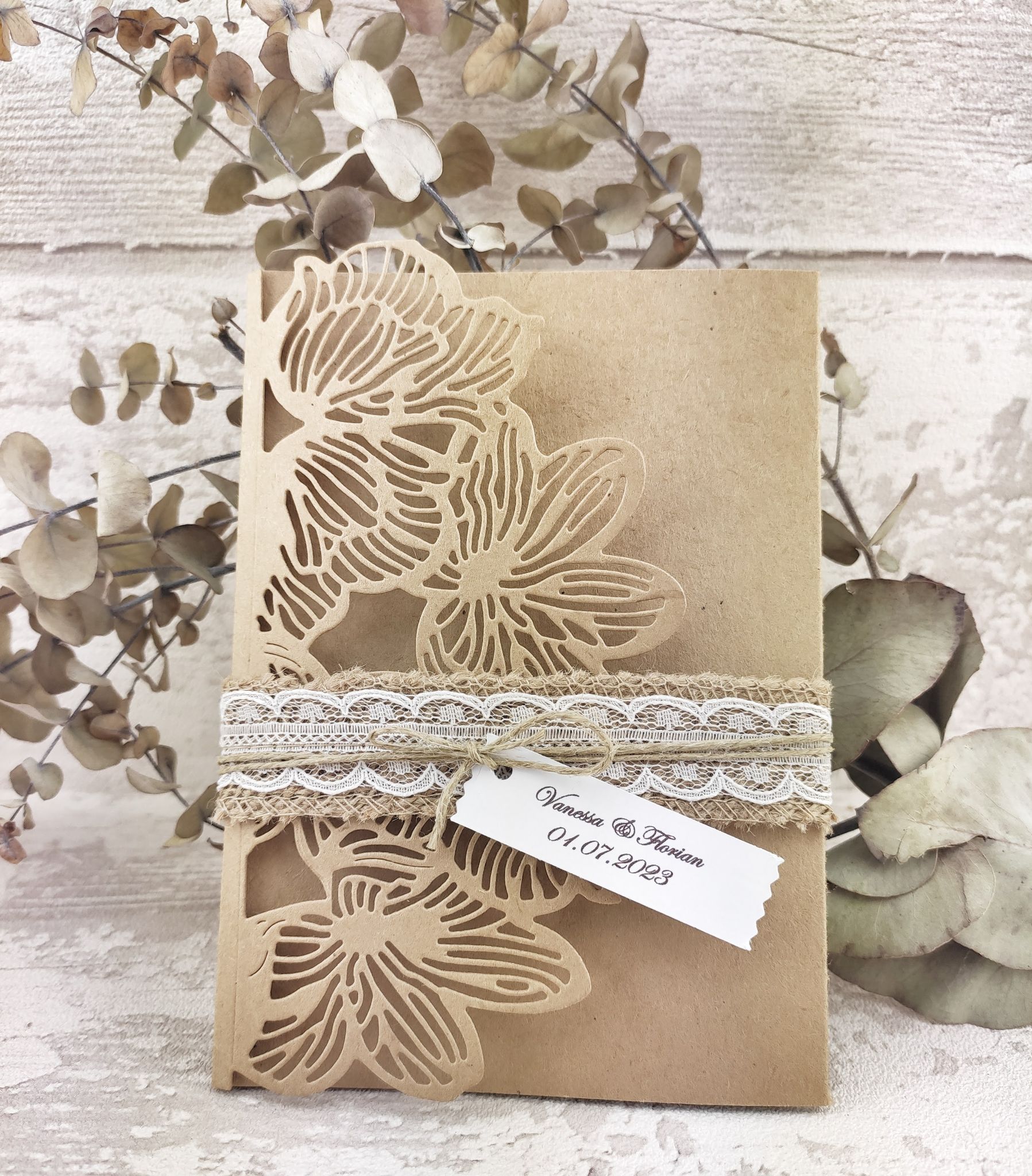 Faire part cisele kraft jute champetre