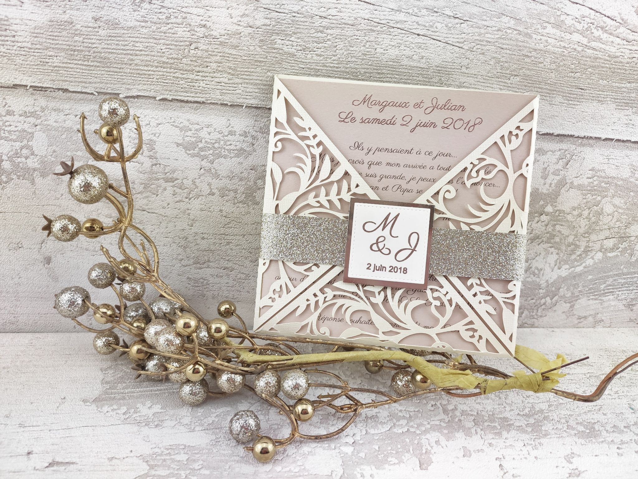 Faire part cisele nude or chic