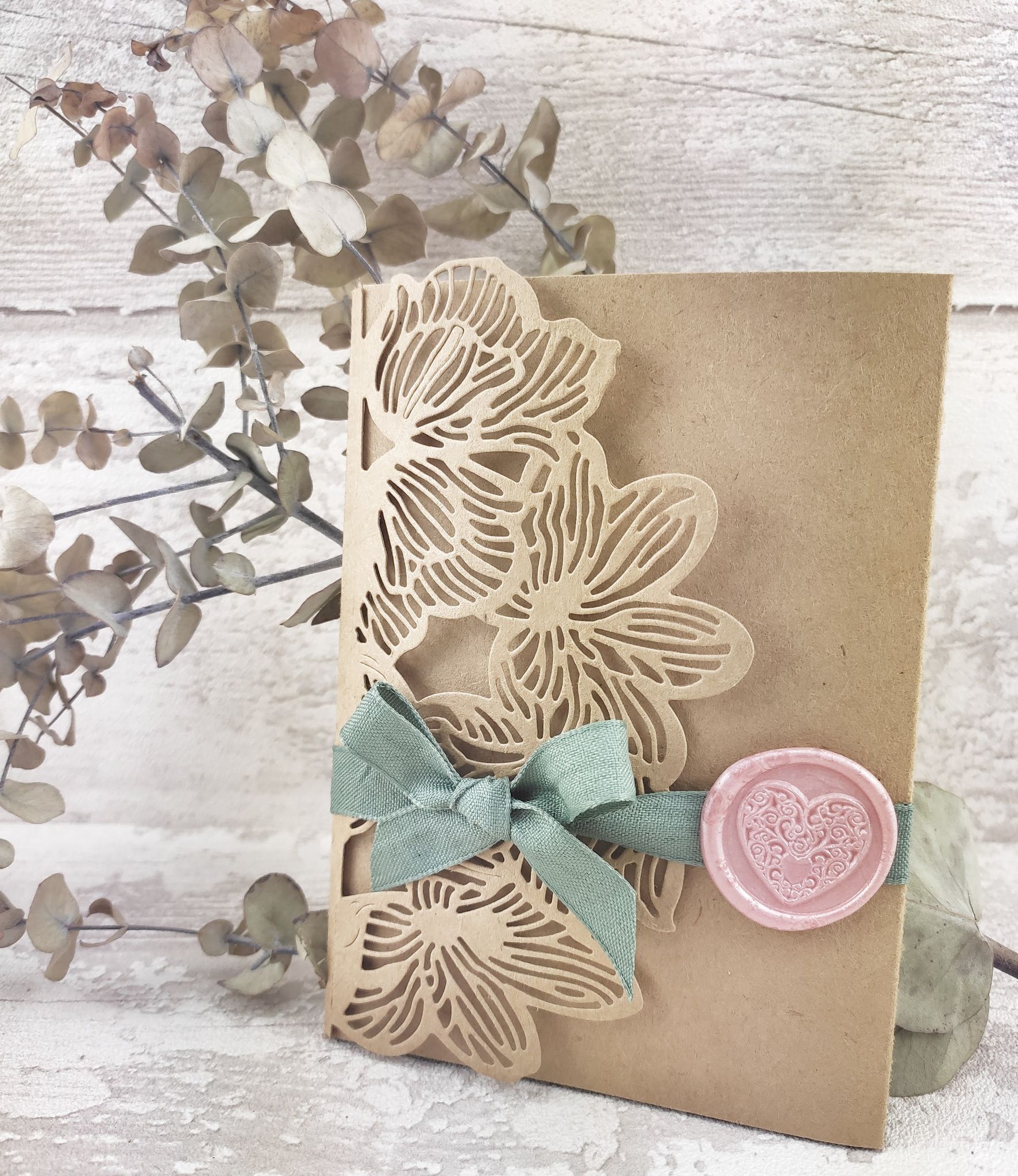 Faire part kraft cisele champetre sceau cire