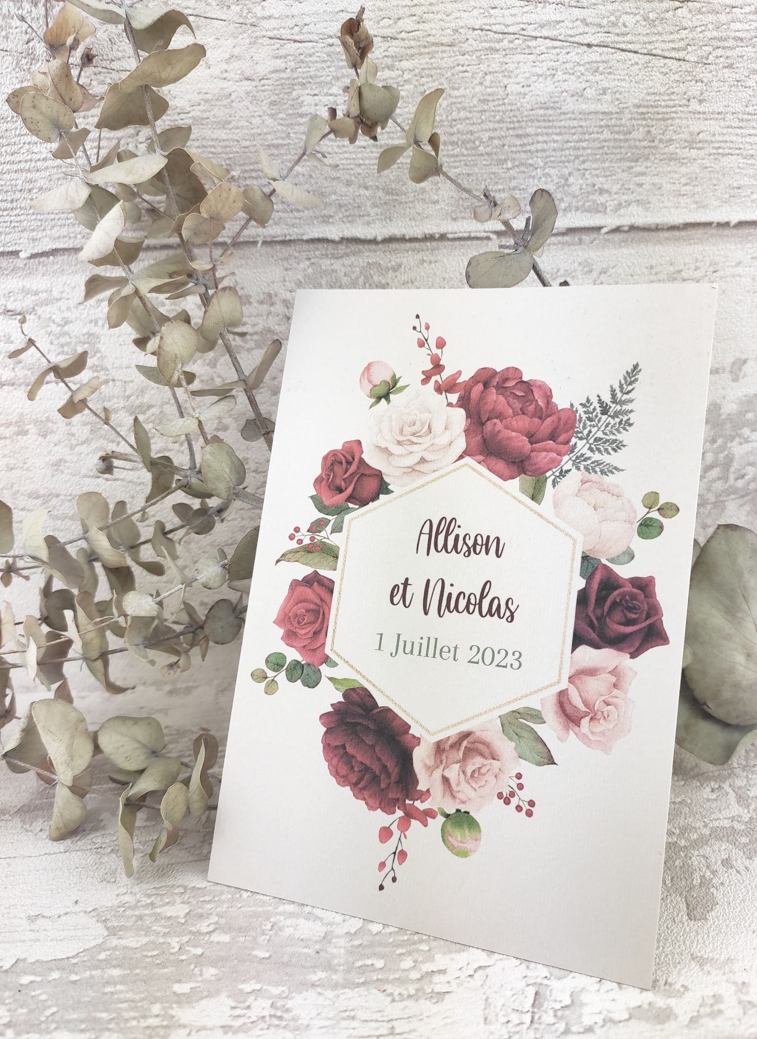 Faire part mariage burgundy pivoine