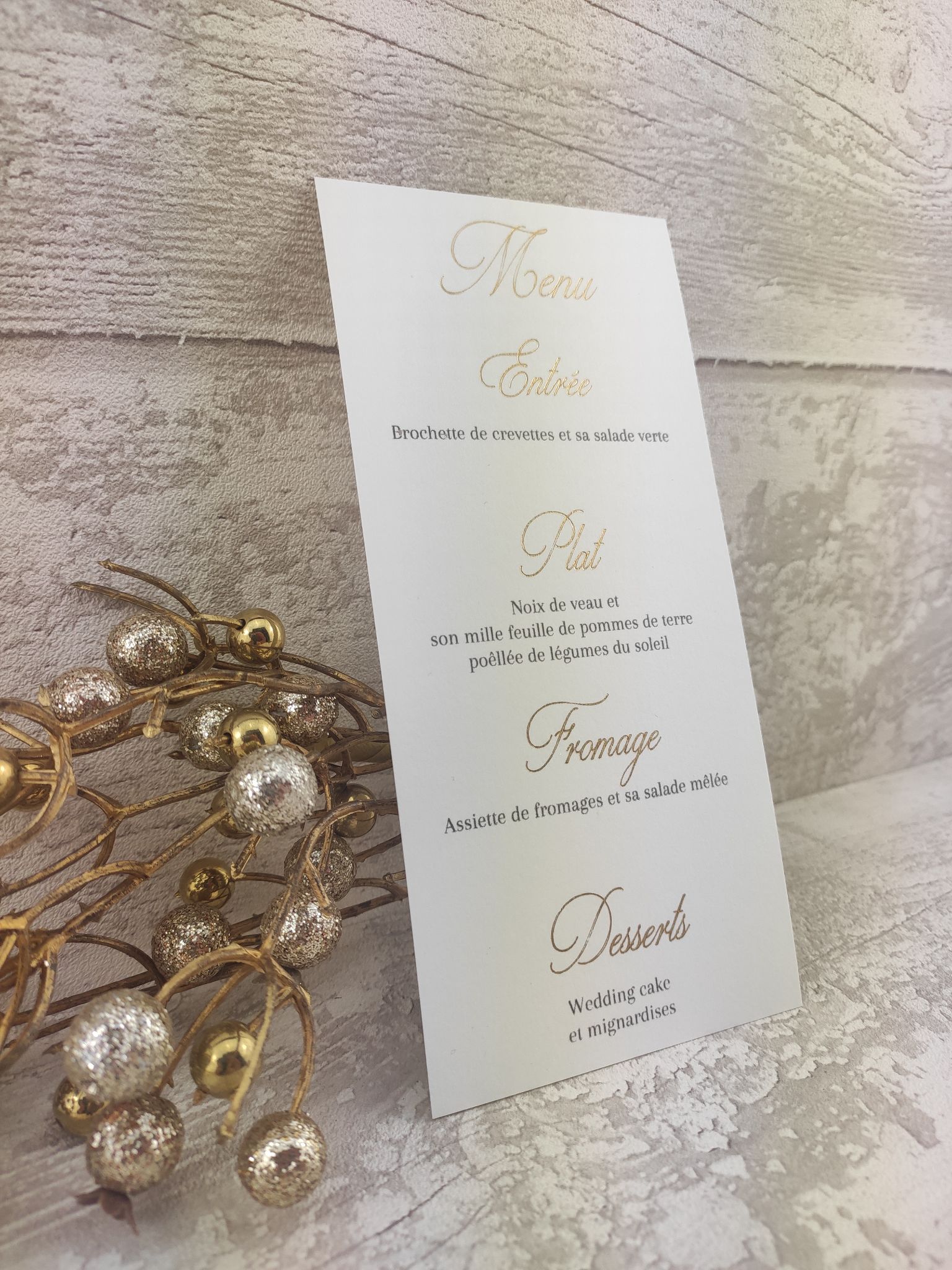 Menu mariage foil or