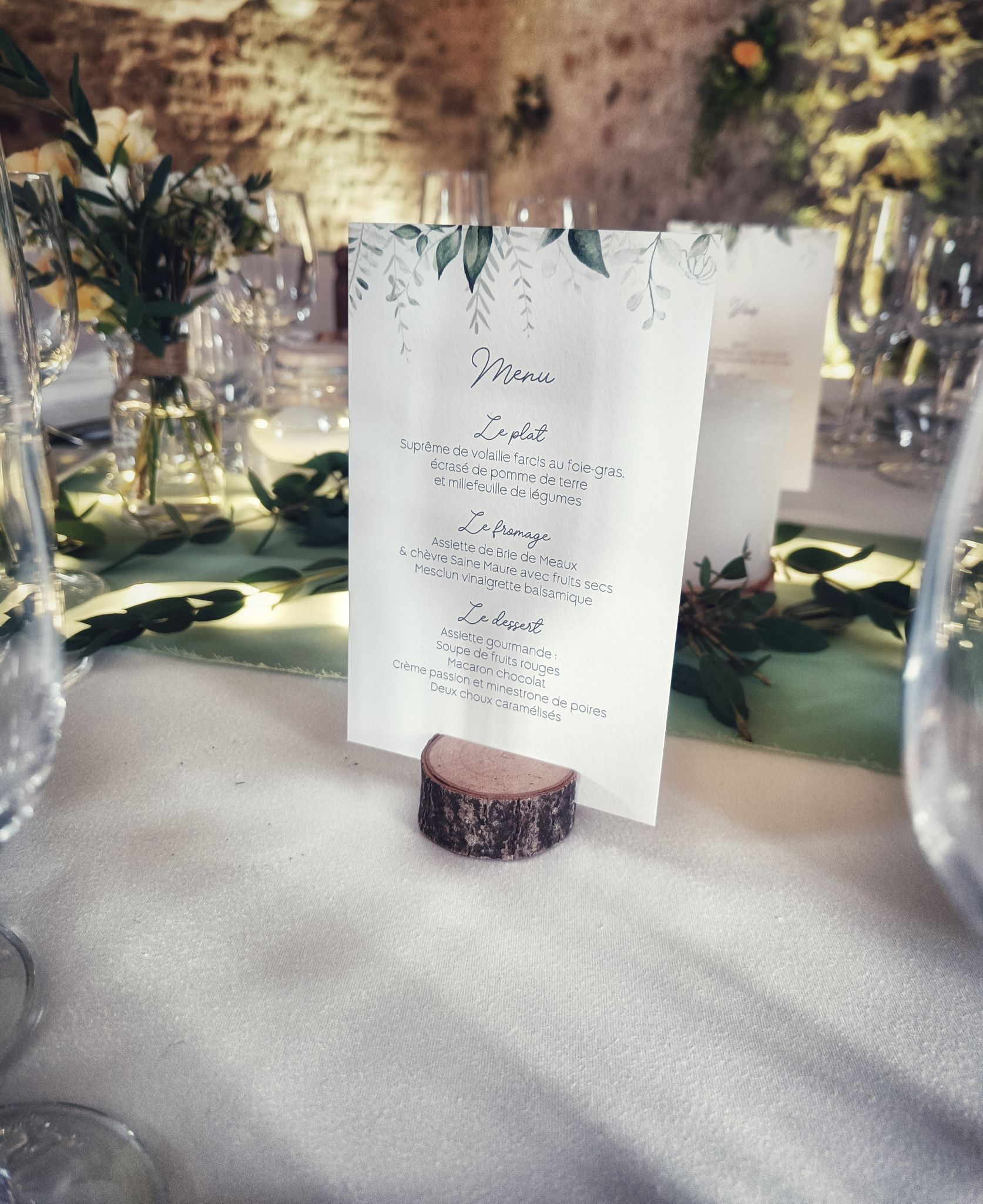 Menu mariage rondin bois