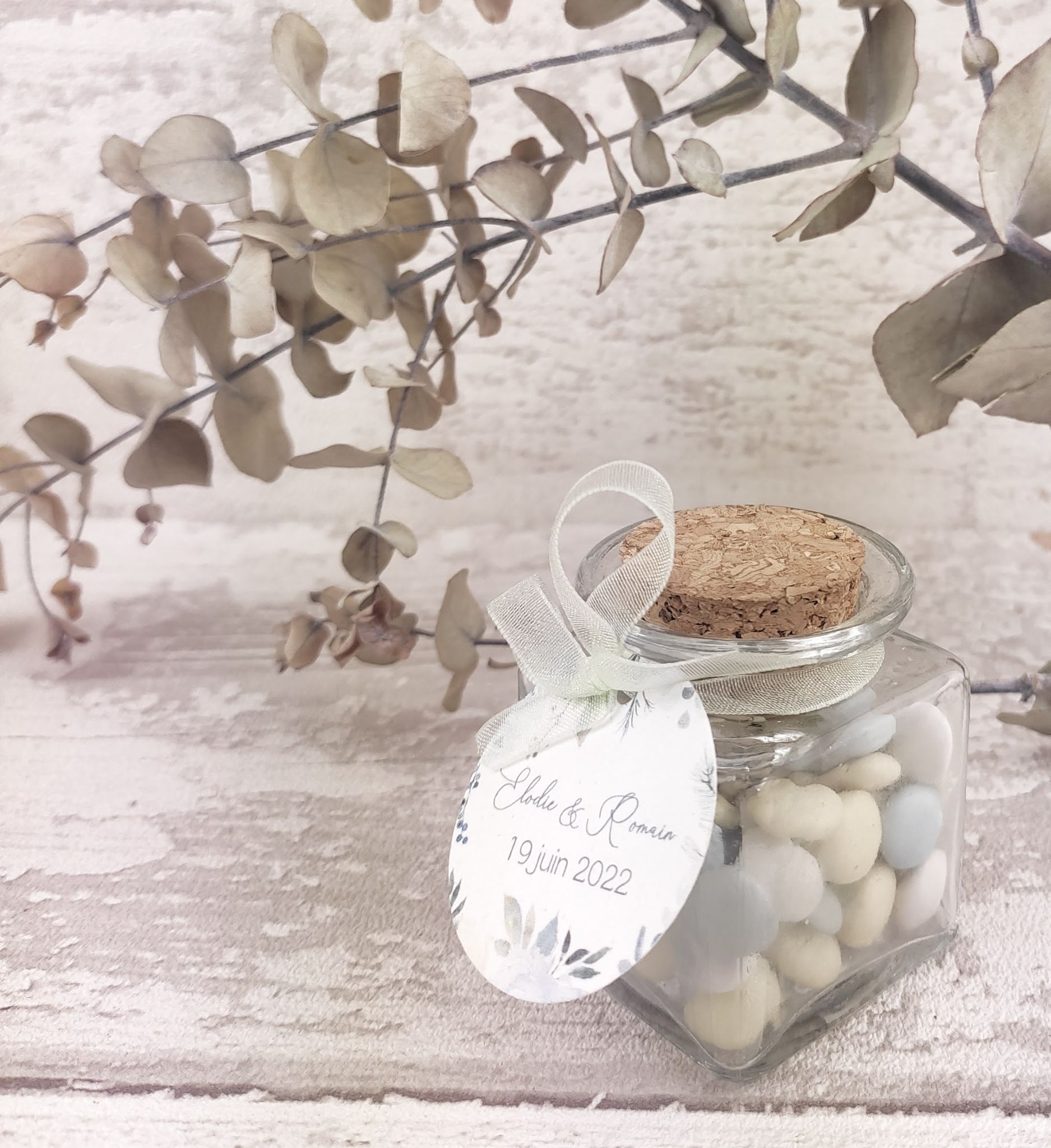 Pot verre dragees mariage