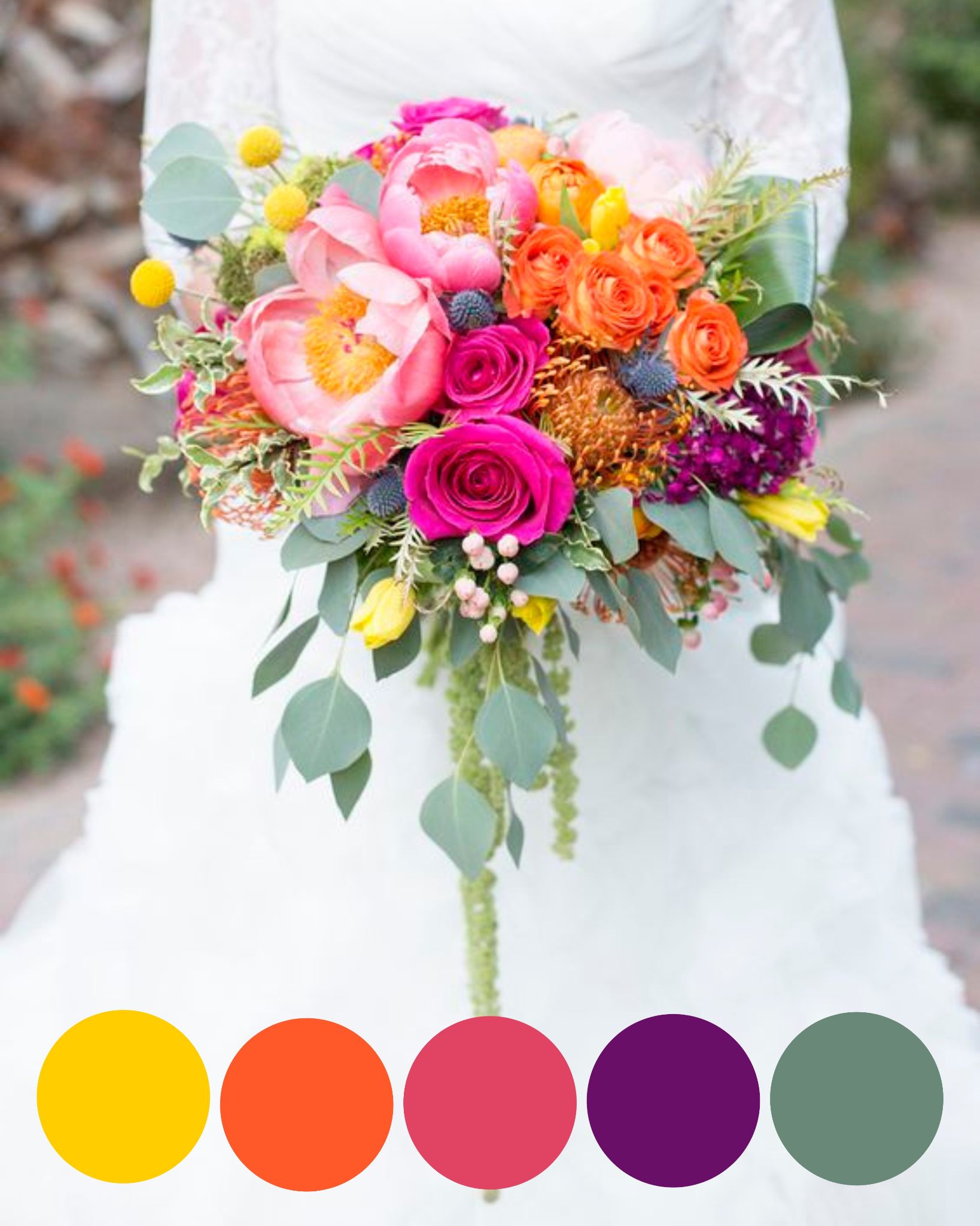 Palette de couleur mariage bouquet mariee orange rose