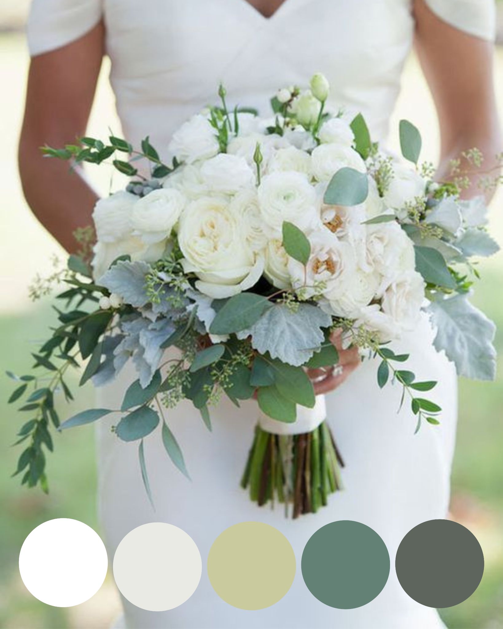 Palette de couleur mariage bouquet mariee vert blanc